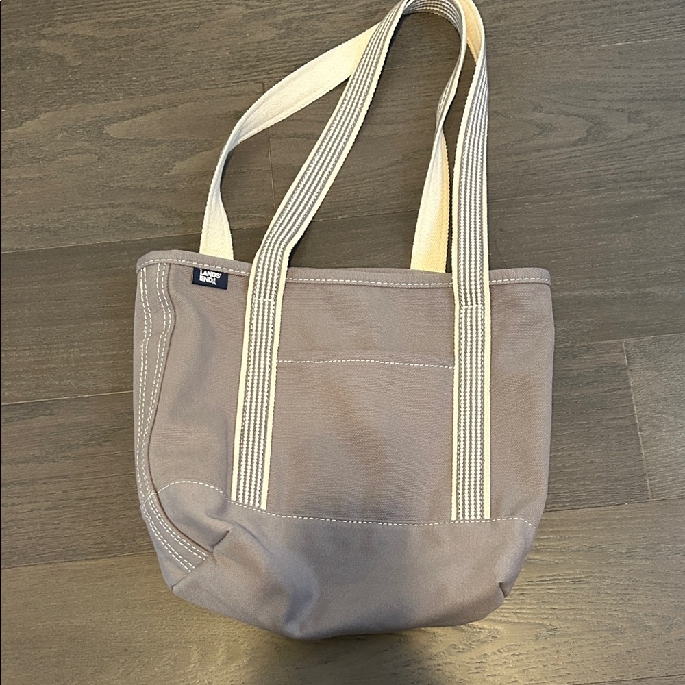 Lands’ End Medium Solid Color 5 Pocket Open Top Long Handle Canvas Tote Bag